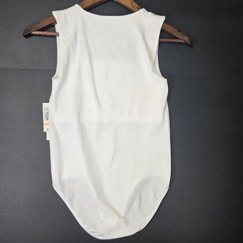 WallFlower Women's Sz S/M White Bodysuit Snap Button Square Neck W/ Inner Suppor